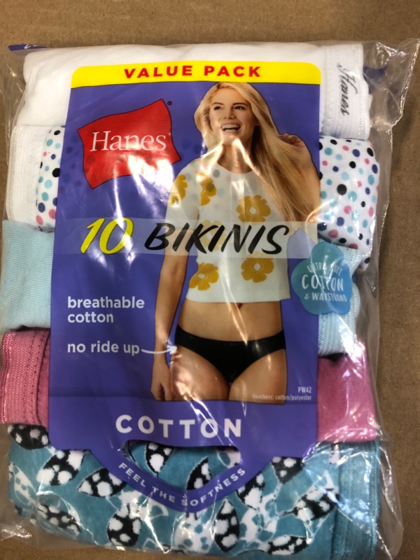 Photo 1 of Hanes Women's Bikini Panties 10 Pack, Moisture-Wicking Cotton Bikini Underwear (Colors May Vary) size 5