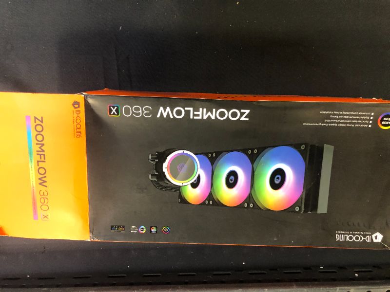 Photo 2 of ID-COOLING ZOOMFLOW 360X ARGB CPU Water Cooler 5V Addressable RGB AIO Cooler 360mm CPU Liquid Cooler 3X120mm RGB Fan, Intel 115X/1200/2066, AMD AM4
damaged box
unable to test but has not been previously installed