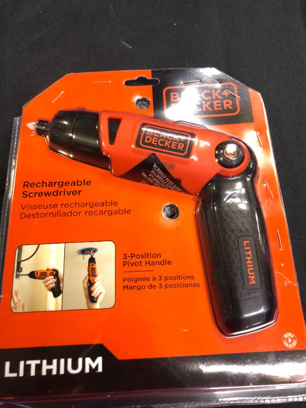 Photo 2 of BLACK+DECKER Cordless Screwdriver with Pivoting Handle, 3.6V (Li2000)
(DAMAGES TO PACKAGING)