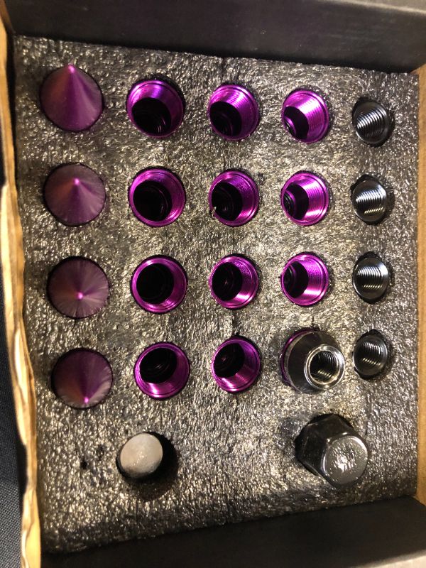Photo 4 of 20Pcs Anti Theft Spiked Extended Tuner Wheel/Rims Lug Nuts M12X1.5+Socket (Purple)
(MISSING SOME LUG NUTS)