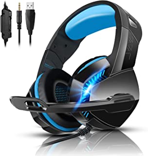 Photo 1 of PS4 Gaming Headset with 7.1 Surround Sound, Xbox One Headset with Noise Canceling Mic & LED Light, PHOINIKAS H3 Over Ear Headphones, Compatible with Nintendo Switch, PC, PS4, Xbox One, Laptop (Blue)
