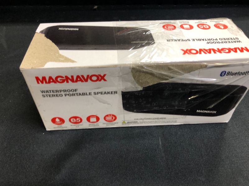 Photo 5 of Magnavox MMA3928 Waterproof Portable Bluetooth Speaker in Black | True Wireless Stereo (TWS) Bluetooth Speaker | AUX Port Supported | IP66 Waterproof and Dust Protection | (SCRATCHES ON ITEMS, MISSING CHARGER)
