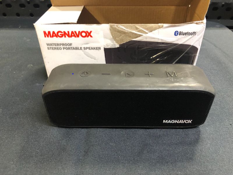 Photo 4 of Magnavox MMA3928 Waterproof Portable Bluetooth Speaker in Black | True Wireless Stereo (TWS) Bluetooth Speaker | AUX Port Supported | IP66 Waterproof and Dust Protection | (SCRATCHES ON ITEMS, MISSING CHARGER)
