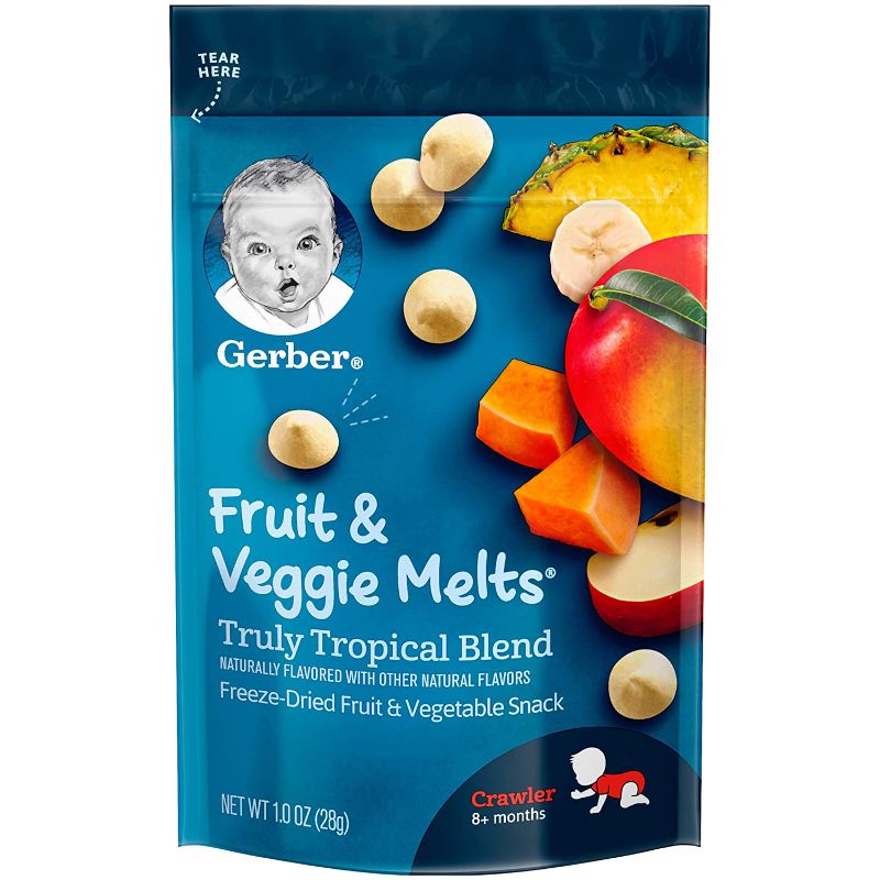Photo 1 of Gerber Fruit & Veggie Melts Freeze-Dried Fruit & Vegetable Snacks, Truly Tropical Blend, 1 ounce, 7 Pack BEST BY JAN 22 2023
