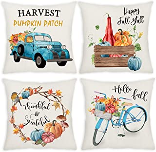 Photo 1 of Fall Pillow Covers 18x18 Set of 4 Throw Pillow Covers Farmhouse Fall Decor Thanksgiving Decorations Pumpkin Pillow Cases Standard Size Decorative Pillow Cover Cushion Case for Couch Sofa Bed Home
