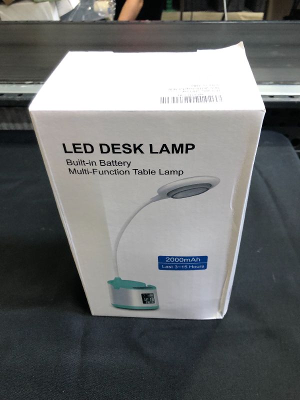 Photo 2 of Rechargeable LED Desk Lamp for Kids, Stepless Dimming Eye-Caring Table Lamp, Touch Control, USB Charging Study Reading Light with with Clock, Calendar & Pen Holder
