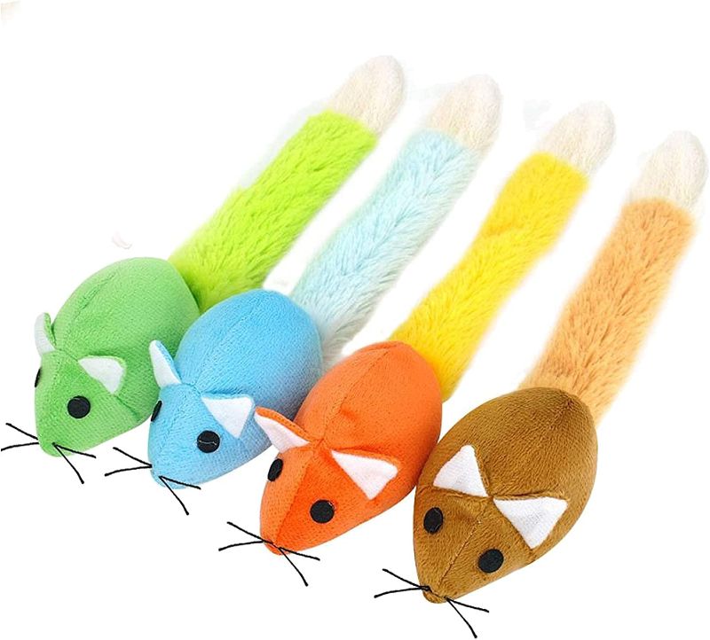 Photo 1 of 4Pcs Catnip Mice Cat Toy Indoor,Interactive Cat Chew Toy Bite Resistant Plush Toys for Cats,Catnip Filled Cartoon Mice Kitten Toys with Four Catnip
