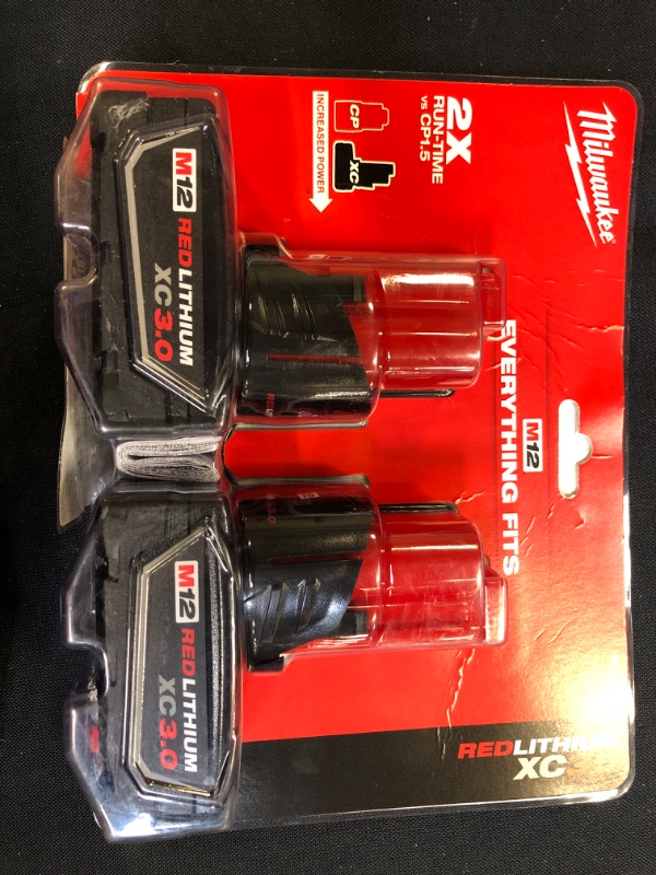 Photo 2 of Milwaukee 48-11-2412 Twin Pack of 3.0 Amp Hour Extended Capacity 12V Lithium Ion Batteries
