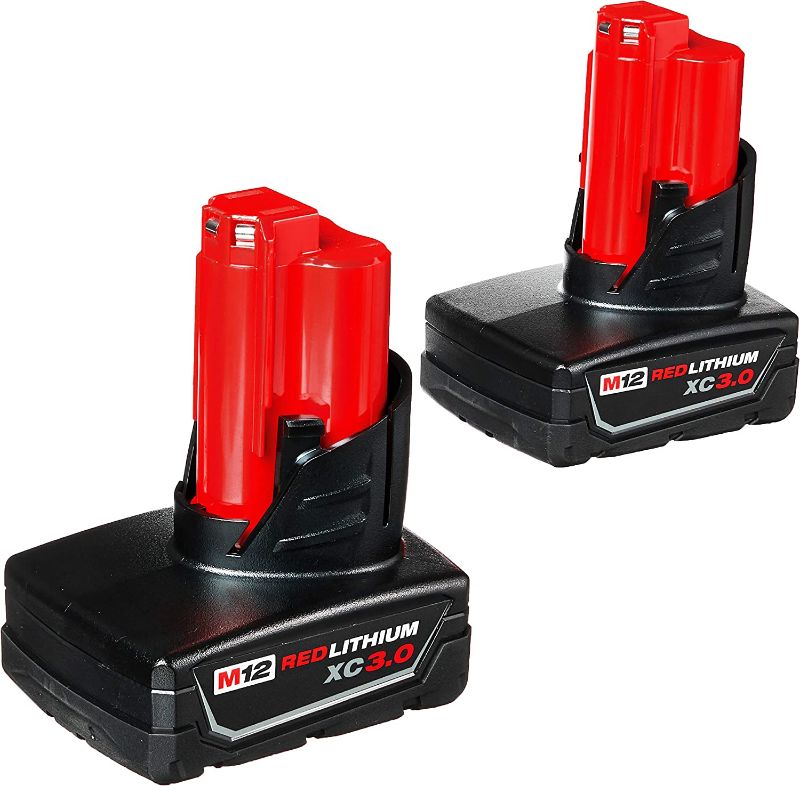 Photo 1 of Milwaukee 48-11-2412 Twin Pack of 3.0 Amp Hour Extended Capacity 12V Lithium Ion Batteries
