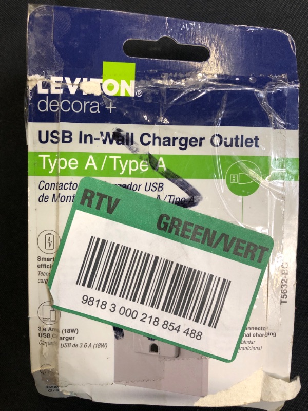 Photo 2 of Leviton 3.6A USB Dual Type A In-Wall Charger with 15 Amp Tamper-Resistant Outlet
