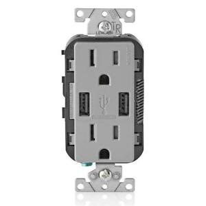 Photo 1 of Leviton 3.6A USB Dual Type A In-Wall Charger with 15 Amp Tamper-Resistant Outlet
