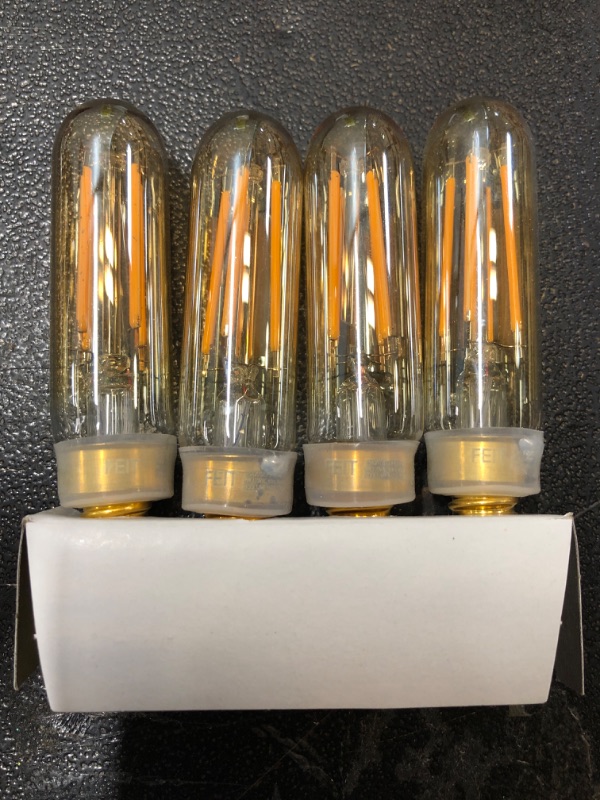 Photo 2 of 40-Watt Equivalent T6 Dimmable Straight Filament Amber Glass E12 Candelabra Vintage LED Light Bulb, Warm White (4-Pack)
