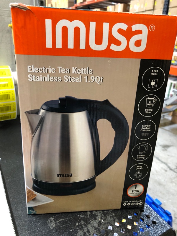 Photo 2 of IMUSA USA GAU-18220 1.8 Liter Cordless Stainless Steel Electric Tea Kettle with Easy To Serve Pouring Spout
