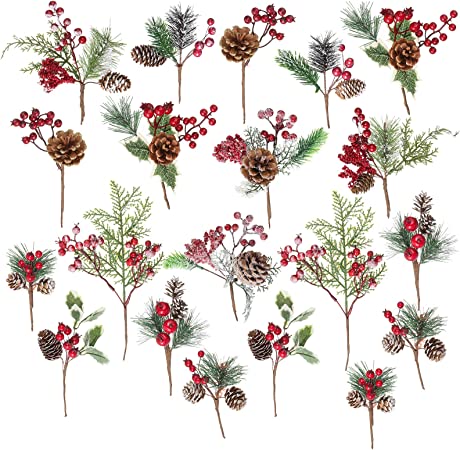 Photo 1 of 18 Pack Artificial Christmas Picks Assorted Red Berry Picks Stems Faux Pine Picks Spray with Pinecones Apples Holly Leaves for Christmas Floral Arrangement Wreath Winter Holiday Season Déco