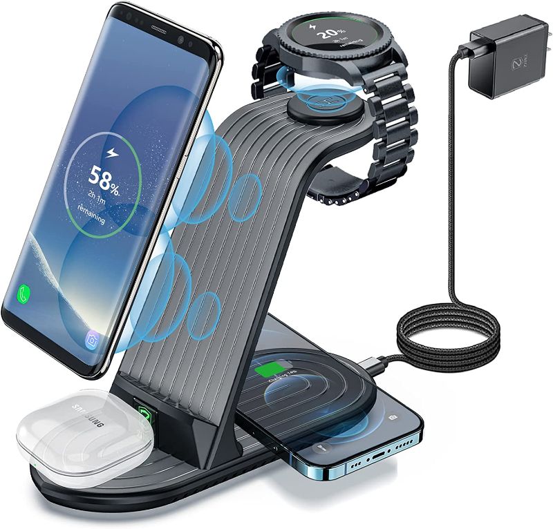 Photo 1 of Wireless Charger, ZHIKE 4 in 1 20W Wireless Charging Station Compatible with Galaxy Phone/Watch/Buds, Charger dock for S22/S21/Note 20/Note 10, Galaxy Watch 4/3,Gear S5/S4/S3/sport,Active 2/1 and Buds
