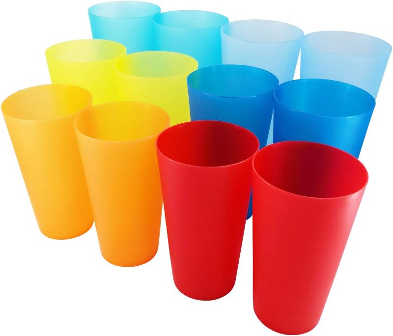 Photo 1 of 32-ounce Plastic Tumblers Reusable BPA Free Dishwasher Safe Restaurant-Quality Glasses Set of 12 in Multicolors Indoor Outdoor Cups
