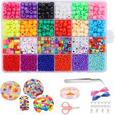 Photo 1 of Color Beads Bracelet Making Kit, DIY Jewelry Bracelet Craft Bead Set, Color Pony Beads Kit, Heart-Shaped Beads Fruit-Shaped Beads, Letters Beads with Elastic Thread Color Thread Scissors
