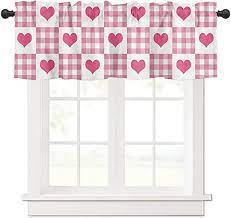 Photo 1 of  Day Valance Curtain for Kitchen Windows/ Living  Room/ Bedroom/ Cafe, Pink Love Heart Buffalo Check Plaid Window Curtain  Valance Rod Pocket 54 Inch by 18 Inch, 1 Panel : Home & Kitchen
