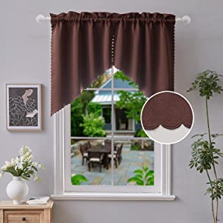 Photo 1 of Beda Home Scalloped Blackout Swag Valance for Small Window Thermal Insulated Room Darkening Rod Pocket Short Window Curtain Valance for Kitchen, Bathroom, Basement, Set of 2 Panels(Brown, 26 X 36)

