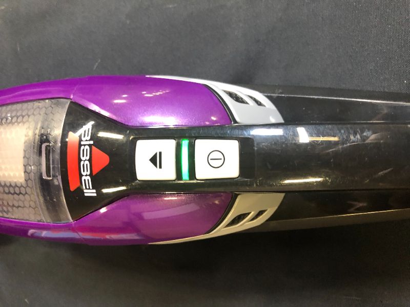 Photo 3 of Bissell Pet Hair Eraser Lithium Ion Cordless Hand Vacuum, Purple
(MISSING CHARGER, BOX AND MANUAL, SCRATCHES AND DIRT IN CANISTER)