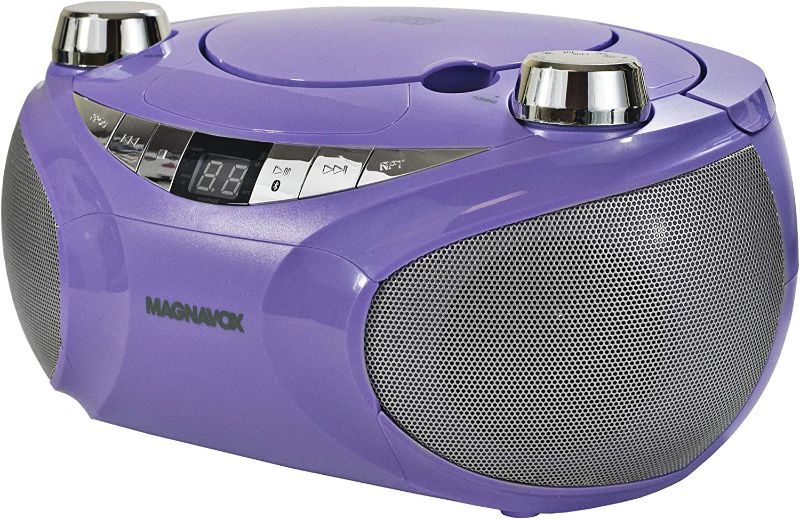 Photo 1 of Magnavox MD6949-PL Portable Top Loading CD Boombox with AM/FM Stereo Radio and Bluetooth Wireless Technology in Purple | CD-R/CD-RW Compatible | LED Display |
