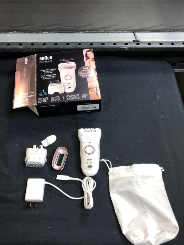 Photo 2 of Braun Epilator Silk-épil 9 9-720, Hair Removal for Women, Wet & Dry, Womens Shaver & Trimmer, Cordless, Rechargeable (HAIR ON ITEM FROM PRIOR USE)
