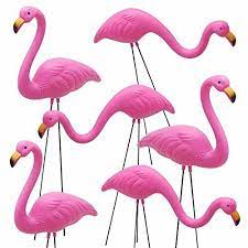 Photo 1 of JOYIN Set of 6 Small Pink Flamingo Yard Ornament Stakes Mini Lawn Plastic See original listing (DAMAGES TO PACKAGING)

