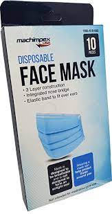 Photo 1 of MACHIMPEX USA 10 PIECE DISPOSABLE FACE MASK (5 BOXES 10 PIECES IN EACH BOX) (DAMAGES TO PACKAGING)