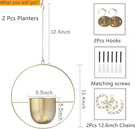 Photo 1 of Abetree Hanging Planters Modern Boho Metal Plant Pots Wall and Ceiling Hanging Planter Holders Mid Century Minimalist Flower Pots for Hanging Plants Home Decor
 (MISSING HARDWARE AND SCREWS)