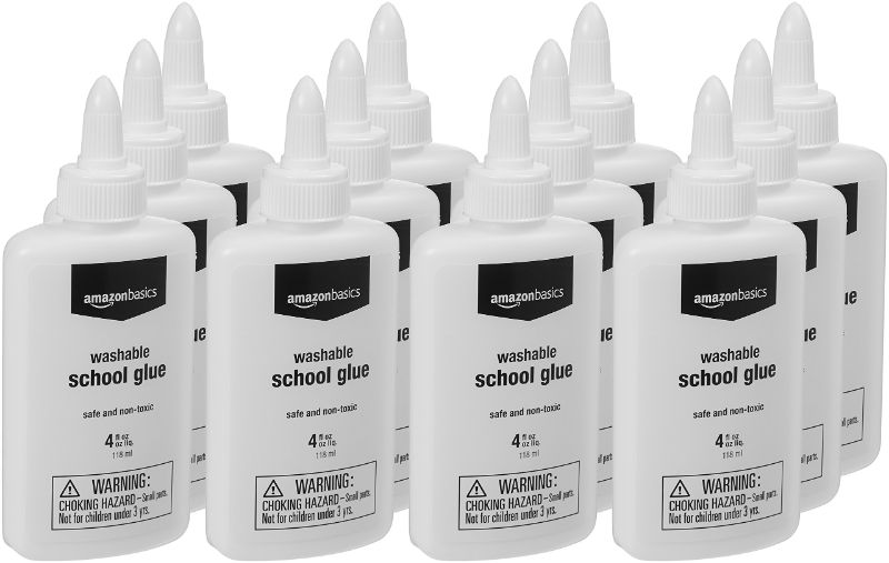 Photo 1 of AmazonBasics All Purpose Washable School Liquid Glue - Great for Making Slime, 4 oz Bottle, 12-Pack
