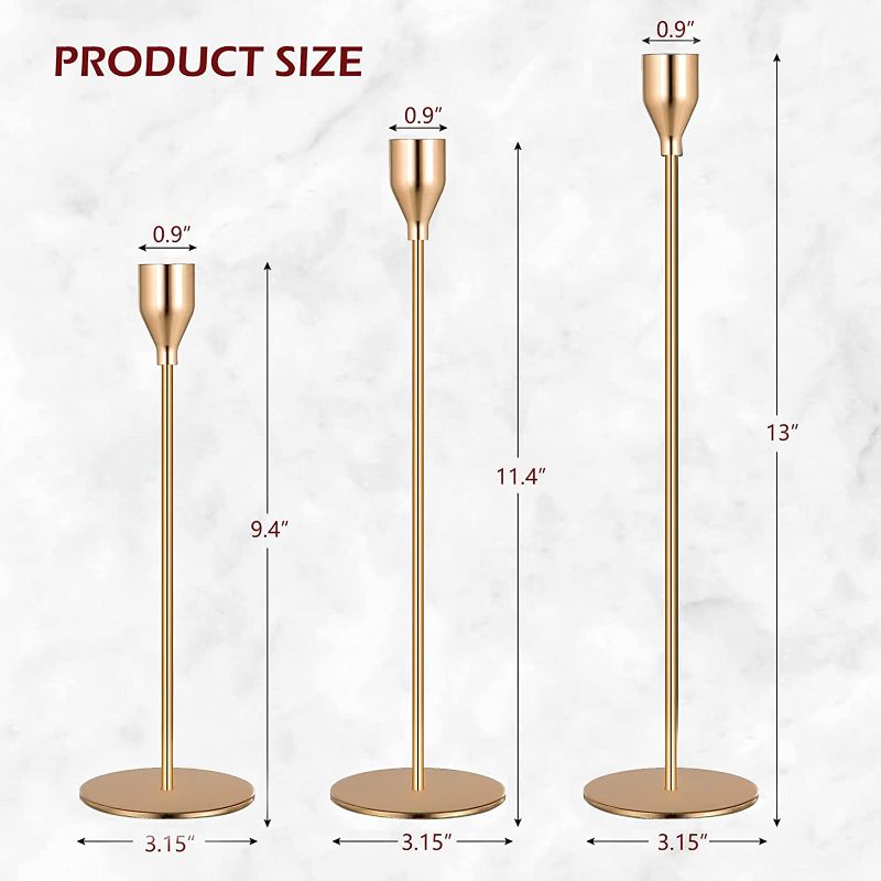 Photo 1 of C CELAINER Candle Holders Set of 3 for Taper Candles, Matte Gold Candlestick Holders, Decorative Taper Candle Holders, Metal Candle Sticks fit 3/4 inch Candle & led Candle for Dining Table & Wedding
(DAMAGE TO PACKAGING)