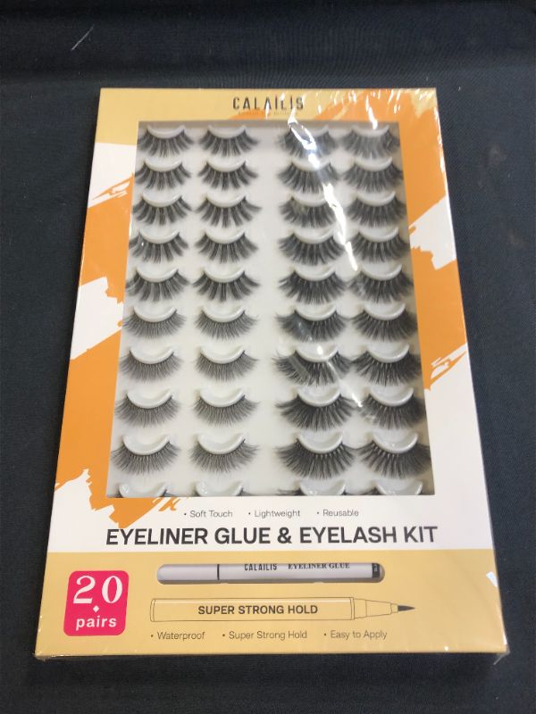 Photo 2 of False Eyelashes 20 Pairs,CALAILIS Mink Eyelashes Natural Look,Reusable 3D Fluffy Mink Lashes Cruelty Free,Synthetic Fiber 100% Handmade Lightweighe Lashes Easy to Apply (CH05)
