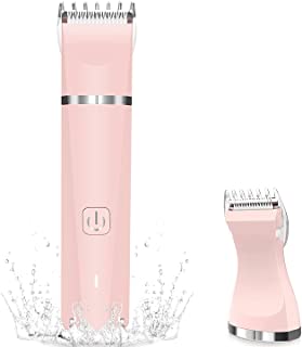 Photo 1 of FLOVES Rechargeable Bikini Trimmer for Women - 2 in 1 Electric Ladies Pubic Hair Clipper Shaver, Body Hair Removal with 2 Ceramic Heads, Waterproof Wet and Dry Use, Pink
