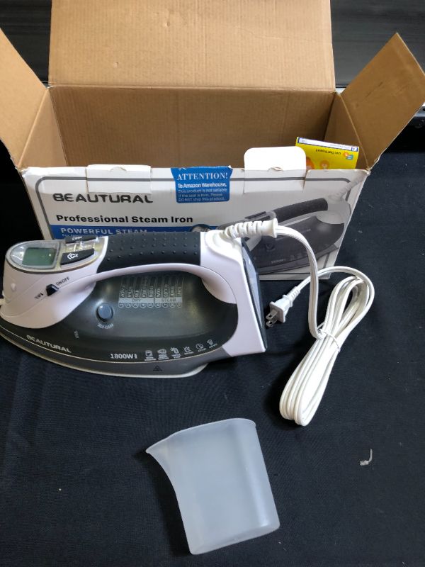 Photo 2 of BEAUTURAL 1800-Watt Steam Iron with Digital LCD Screen, Double-Layer and Ceramic Coated Soleplate, 3-Way Auto-Off, 9 Preset Temperature and Steam Settings for Variable Fabric
