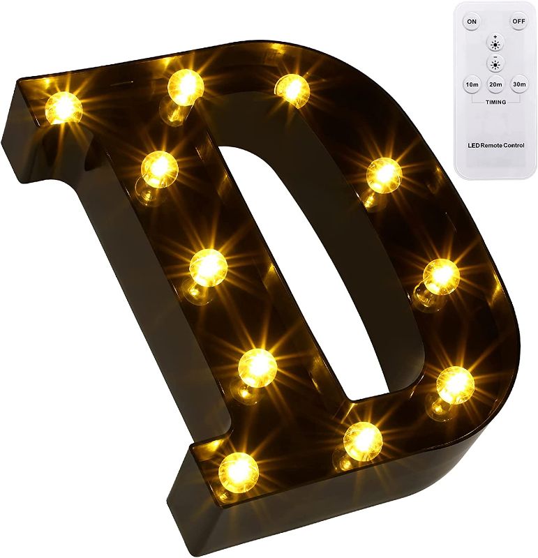 Photo 1 of LED Letters Numbers Marquee Lights 26 Alphabet 0-9 Numbers Decorative Lamps with Wireless Remote Control for Christmas New Year Valentine Wedding Party Birthday Home Bar (Black Letter D)
