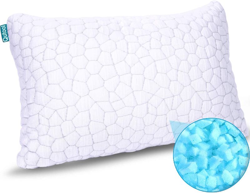 Photo 1 of Shredded Memory Foam Pillows for Sleeping Cooling Bamboo Pillow with Adjustable Loft Bed Pillows for Side and Back Sleepers Washable Removable Derived Rayon Cover Queen Size (1-Pack)
