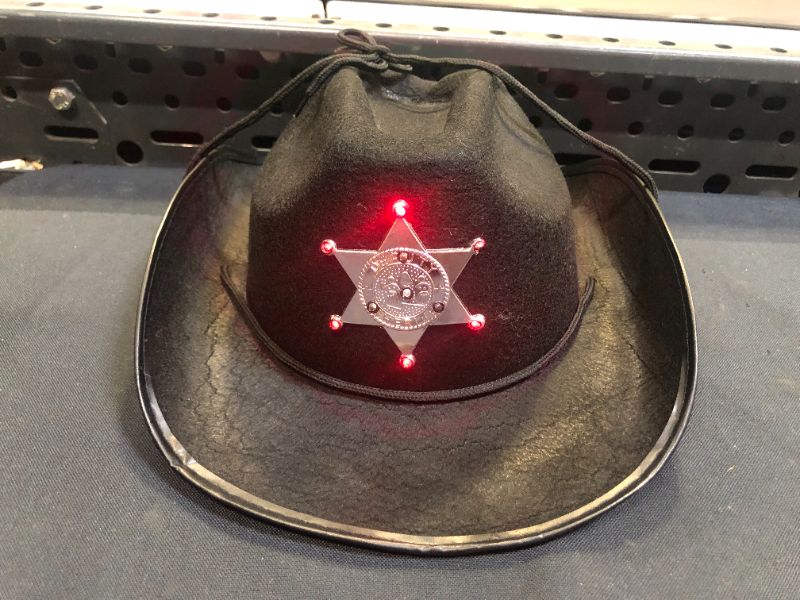 Photo 3 of Child's Black Light Up Sheriff Badge Cowboy Hat Costume Accessory
