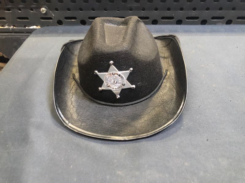 Photo 2 of Child's Black Light Up Sheriff Badge Cowboy Hat Costume Accessory
