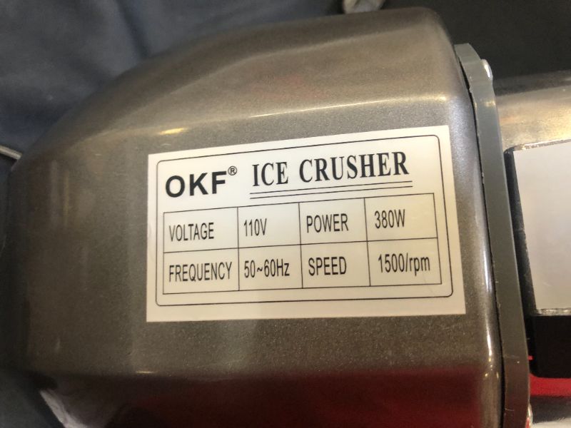 Photo 3 of OKF Ice Shaver Prevent Splash Electric Three Blades Snow Cone Maker Stainless Steel Shaved Ice Machine 220lbs/hr Home and Commercial Ice Crushers (Silver)
