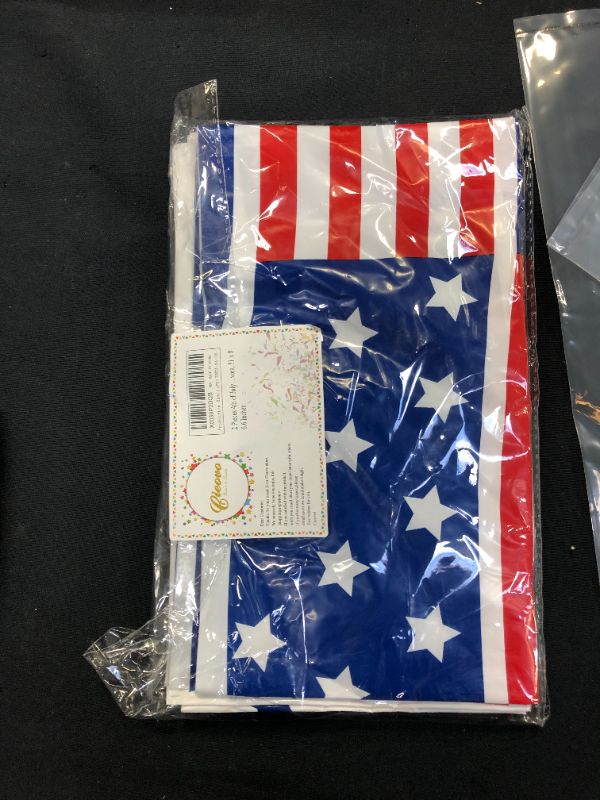 Photo 2 of 2 Pieces 4th of July Party Tablecloths, American Flag Plastic Disposable Rectangle Party Table Covers for Patriotic Independence, Memorial Veterans Day Party Supplies Favors, 51 x 86.6 Inches
