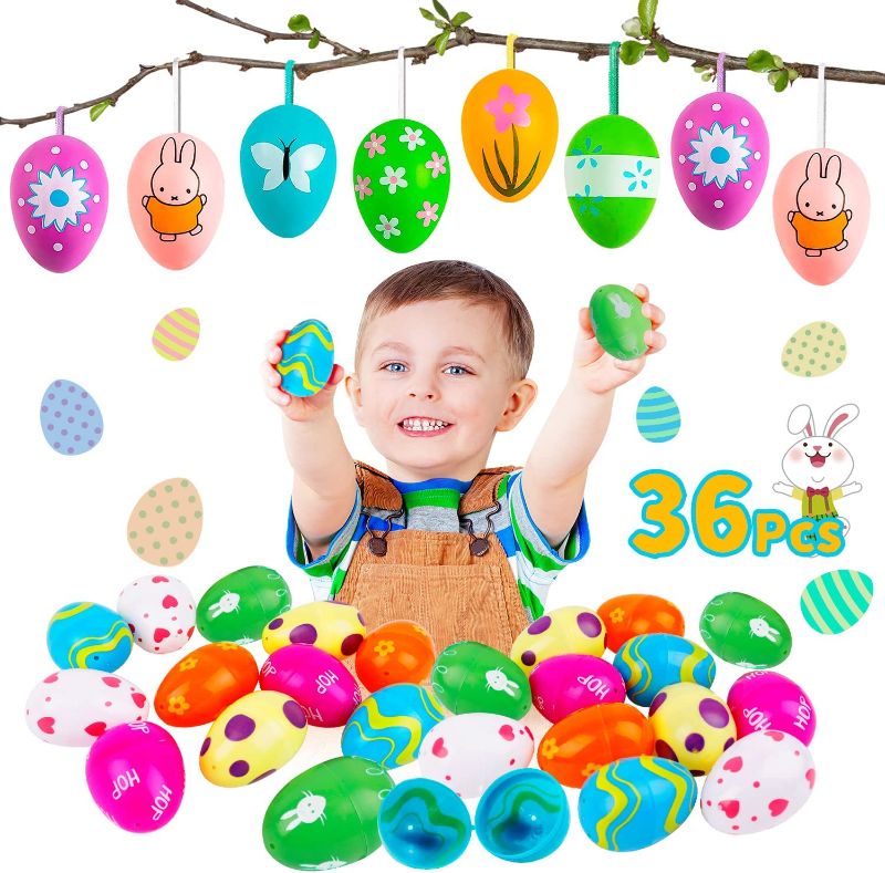 Photo 1 of 36 Pcs Easter Eggs for Kids 2-4 Easter Decorations Colorful Easter Hanging Eggs Plastic Easter Eggs Toys for 4 5 6 Year Old Boys Girls Easter Egg Hunt, Easter Basket Stuffers, Easter Party Favor
