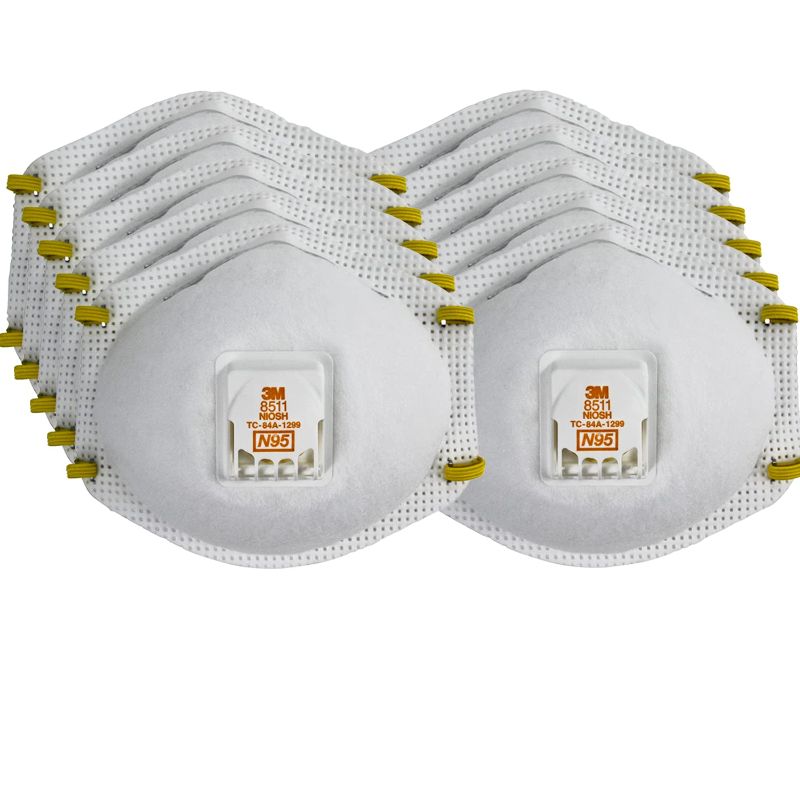 Photo 1 of 3M Particulate Respirator 8511, Pack of 10, N95, Cool Flow Exhalation Valve, Disposable, Braided Comfort Strap, M Noseclip
