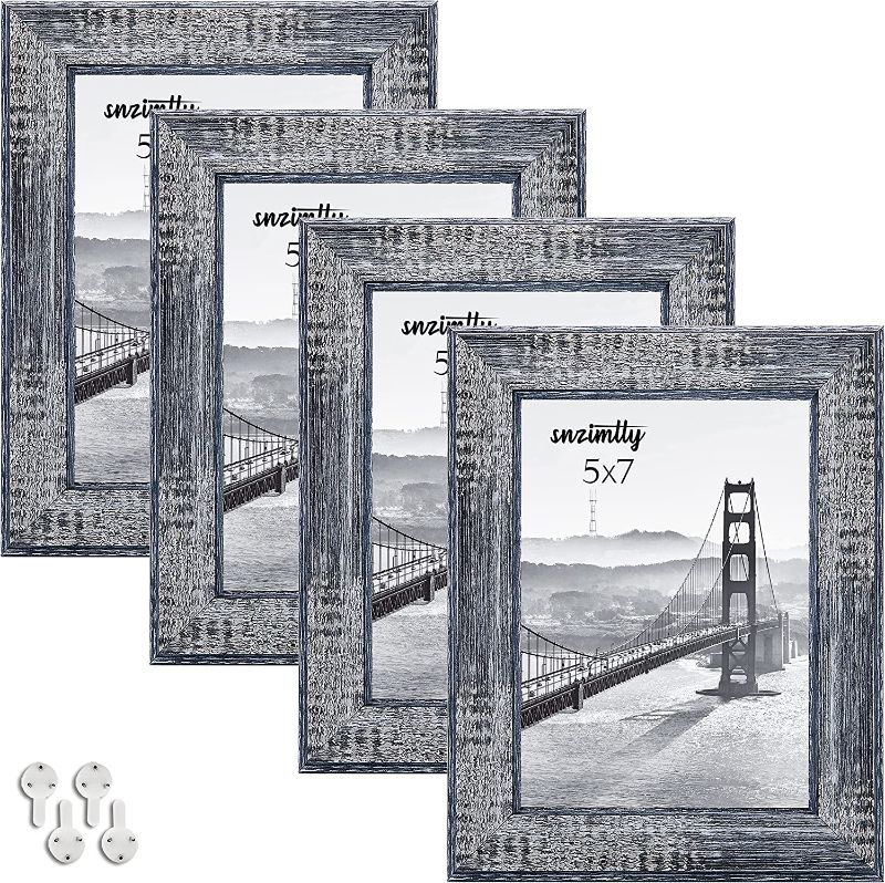 Photo 1 of 5x7 Picture Frame Set of 4 High Definition Glass Photo Frames with Decor Vertical or Horizontal Installation Oil Painting Matte Flat Plastic Frame for Wall Mounting or Tabletop Display,Snzimtty
