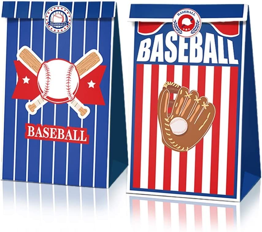 Photo 1 of 24 Pack Baseball Party Goodie Candy Favor Bags with Stickers Baseball Goodie Gift Treat Bags Baseball Themed Birthday Party MLB Game Celebration Supplies
