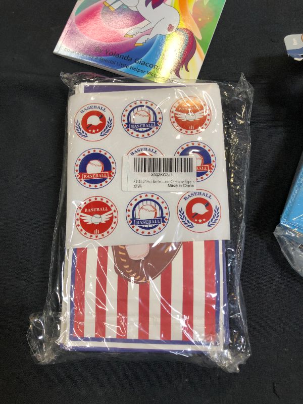 Photo 2 of 24 Pack Baseball Party Goodie Candy Favor Bags with Stickers Baseball Goodie Gift Treat Bags Baseball Themed Birthday Party MLB Game Celebration Supplies
