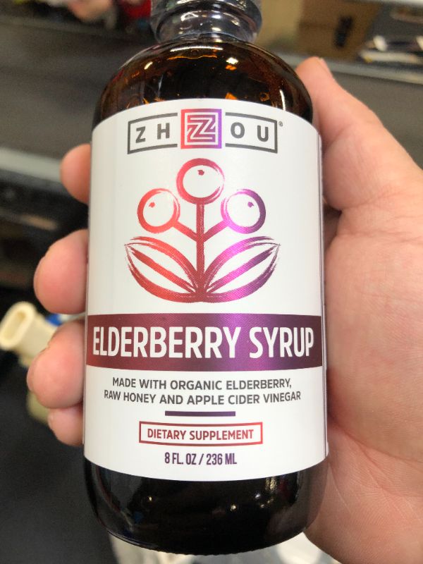 Photo 2 of Zhou Nutrition Elderberry Syrup, Immune System Booster with Organic Elderberry Syrup, Raw Honey Apple Cider Vinegar, 8 fl oz BEST BY SEPTEMBER 2022
