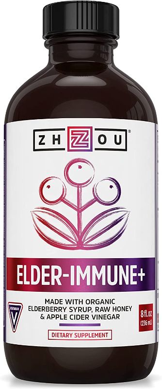 Photo 1 of Zhou Nutrition Elderberry Syrup, Immune System Booster with Organic Elderberry Syrup, Raw Honey Apple Cider Vinegar, 8 fl oz BEST BY SEPTEMBER 2022
