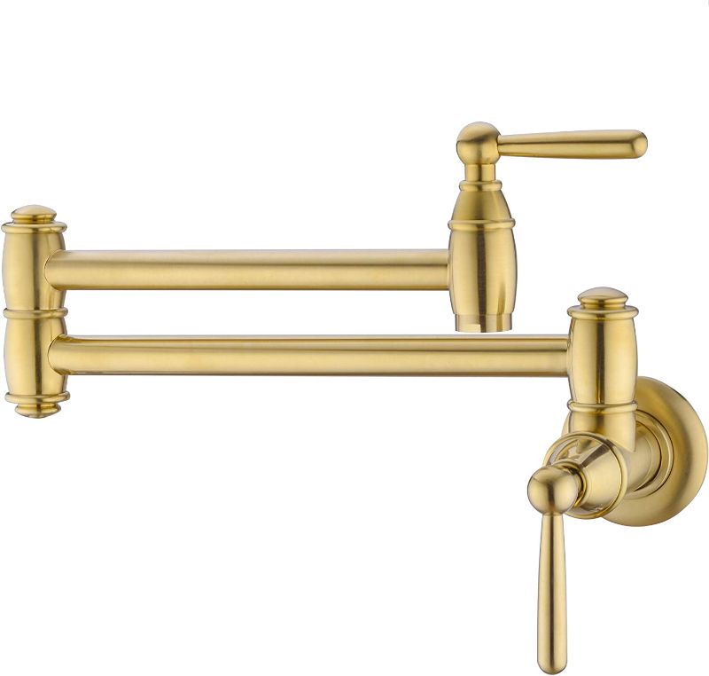 Photo 1 of Avola Wall Mount Pot Filler Faucet,Brass Gold Pot Filler,Resist Fingerprint Kitchen Sink Pot Filler Faucets , Folding Stretchable Double Joint Swing Arm Kitchen Faucet
