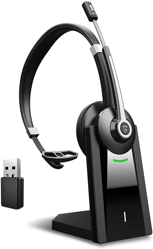 Photo 1 of Trucker Bluetooth Headset with Microphone, Upgraded V5.2 Wireless Headphones with Mic Noise Canceling & Mute, Hands Free Headsets with Audio Adapter Zoom|Skype|MS Teams|28hrs|Dual Connect|Plug & Play
