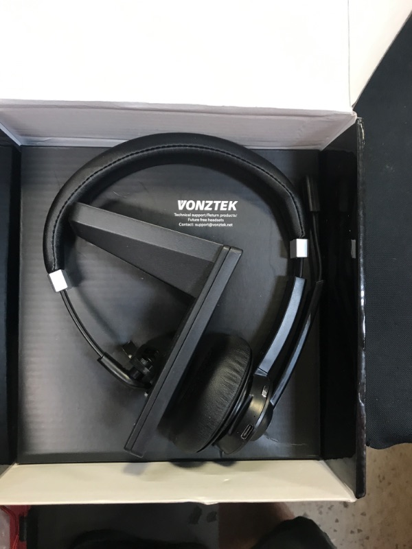 Photo 2 of Trucker Bluetooth Headset with Microphone, Upgraded V5.2 Wireless Headphones with Mic Noise Canceling & Mute, Hands Free Headsets with Audio Adapter Zoom|Skype|MS Teams|28hrs|Dual Connect|Plug & Play

